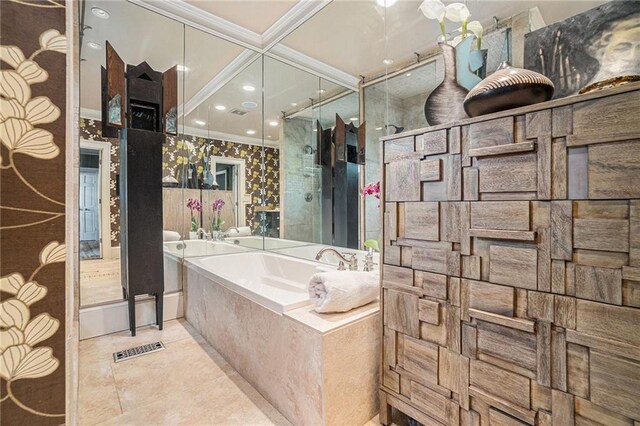 1634 Lenox Rd NE, Atlanta, GA 30306 - full bath featuring a bath, visible vents, an enclosed shower, and ornamental molding