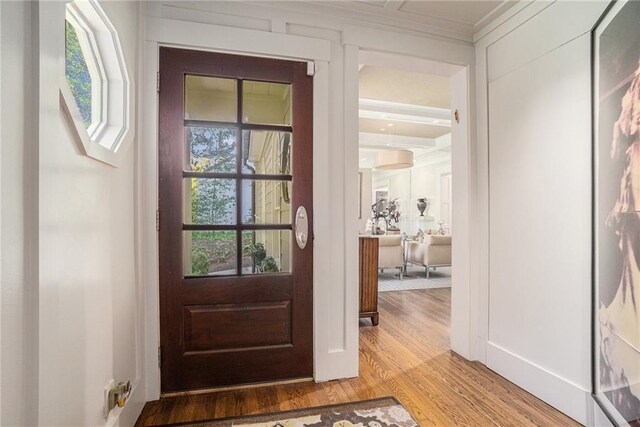 1634 Lenox Rd NE, Atlanta, GA 30306 - doorway to outside featuring ornamental molding and light wood finished floors