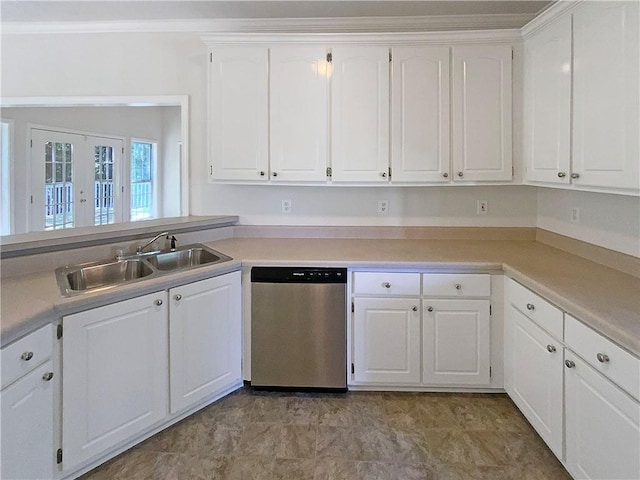 132 Lynnview Ct, Mcdonough, GA 30252 - kitchen featuring dishwasher, a sink, white cabinets, light countertops, and light floors
