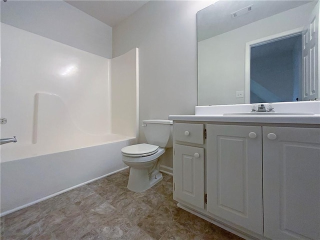 132 Lynnview Ct, Mcdonough, GA 30252 - bathroom with toilet, vanity, shower / bath combination, and baseboards