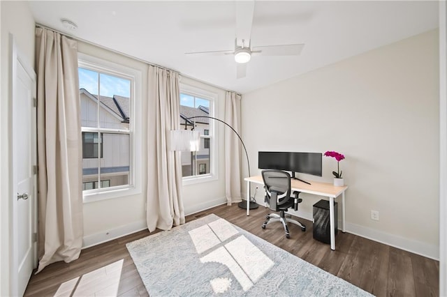 1247 Zucchini Cir SE, Atlanta, GA 30315 - office featuring baseboards, wood finished floors, and ceiling fan