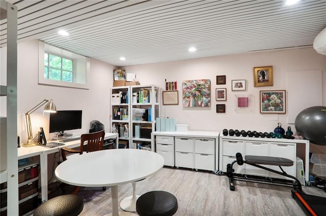 377 Camden Rd NE, Atlanta, GA 30309 - home office featuring light wood-style flooring and recessed lighting