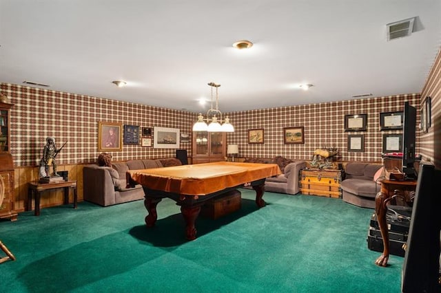 rec room featuring carpet and pool table