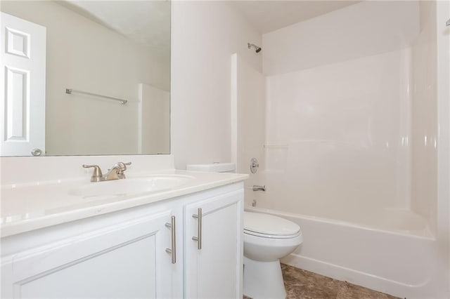 bathroom featuring shower / tub combination, tile patterned flooring, vanity, and toilet