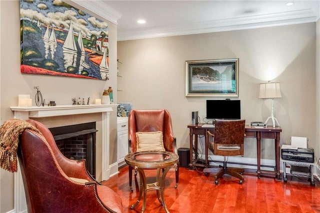 interior space featuring crown molding and hardwood / wood-style floors