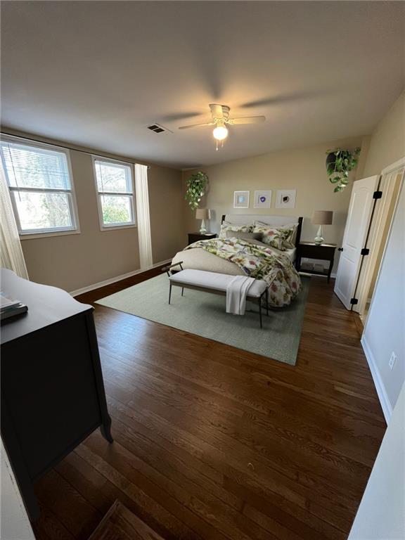 1929 Hazelwood Dr SE, Marietta, GA 30067 - bedroom featuring dark wood-type flooring and a ceiling fan
