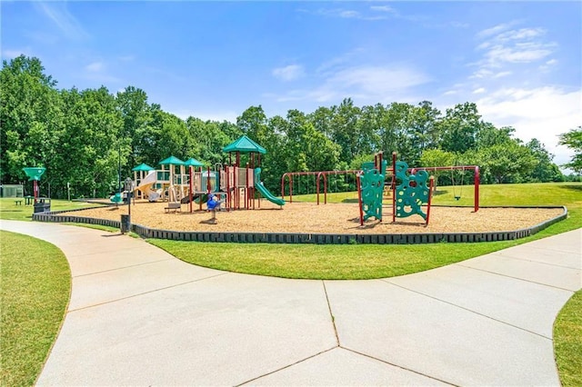 view of play area with a yard