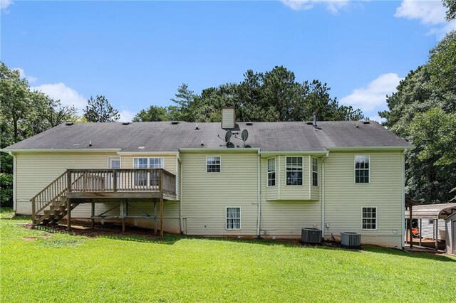 350 Dailey Mill Rd, Mcdonough, GA 30253 - back of house featuring a wooden deck, a yard, and a chimney
