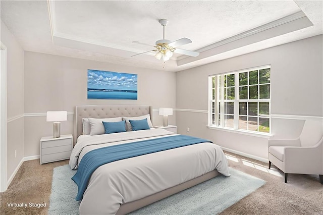 350 Dailey Mill Rd, Mcdonough, GA 30253 - carpeted bedroom with a tray ceiling, a ceiling fan, and a textured ceiling