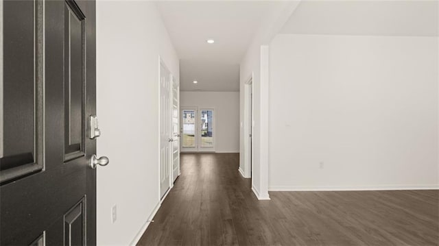 605 Lobelia Way, Locust Grove, GA 30248 - hall with dark wood-type flooring, recessed lighting, and baseboards
