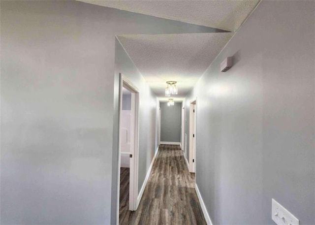 hall featuring dark hardwood / wood-style flooring and a textured ceiling