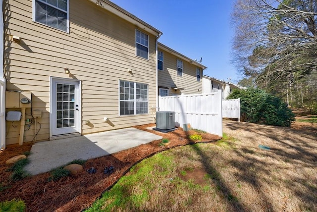 back of house with fence, central AC, and a patio area