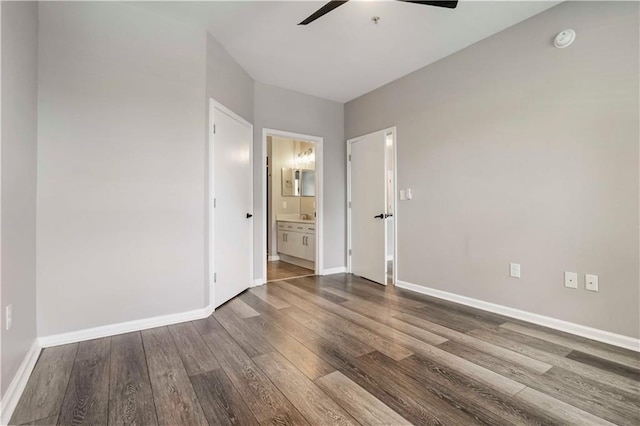 898 Oak St SW Unit 3228, Atlanta, GA 30310 - unfurnished bedroom featuring wood finished floors, ensuite bath, and ceiling fan
