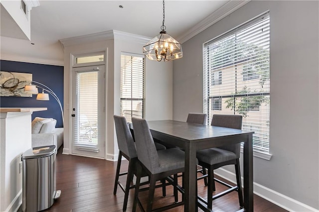 3777 Peachtree Rd NE Unit 1326, Atlanta, GA 30319 - dining space with a chandelier, ornamental molding, and dark wood finished floors