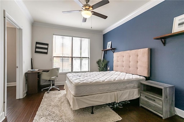 3777 Peachtree Rd NE Unit 1326, Atlanta, GA 30319 - bedroom with dark wood finished floors, crown molding, an office area, and a ceiling fan