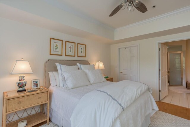 3636 Habersham Rd Unit 2307, Atlanta, GA 30305 - bedroom with ceiling fan, ornamental molding, and wood finished floors