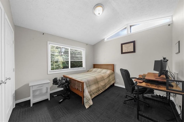 1822 N Rock Springs Rd NE Unit 24, Atlanta, GA 30324 - bedroom featuring lofted ceiling, dark carpet, an office area, and a textured ceiling