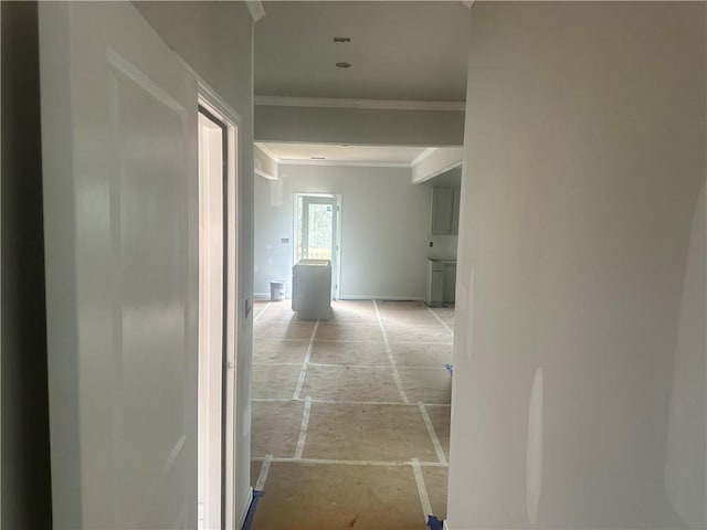 corridor featuring crown molding