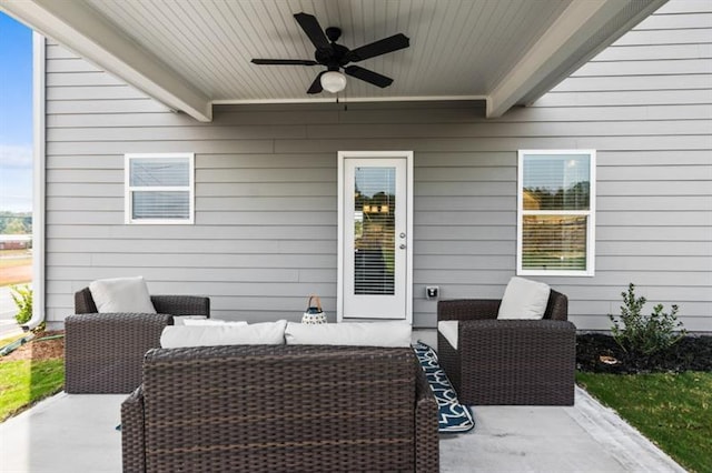 view of patio / terrace featuring ceiling fan and outdoor lounge area