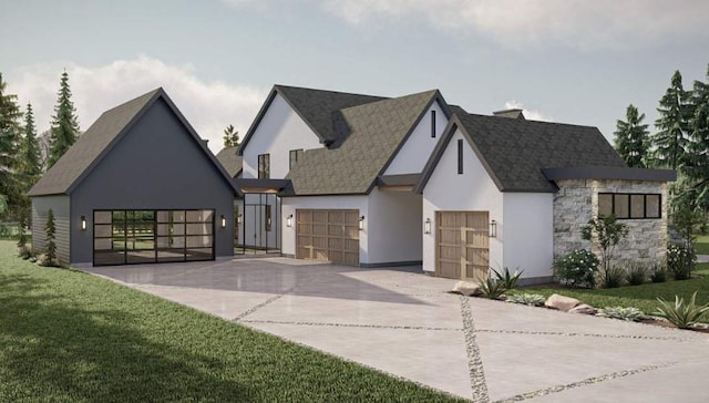 view of front facade featuring a garage and a front yard