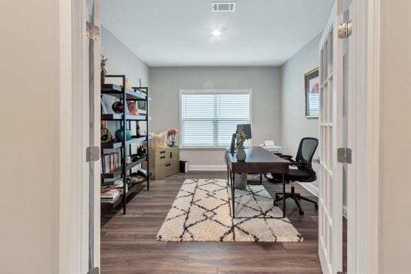 office area featuring hardwood / wood-style floors