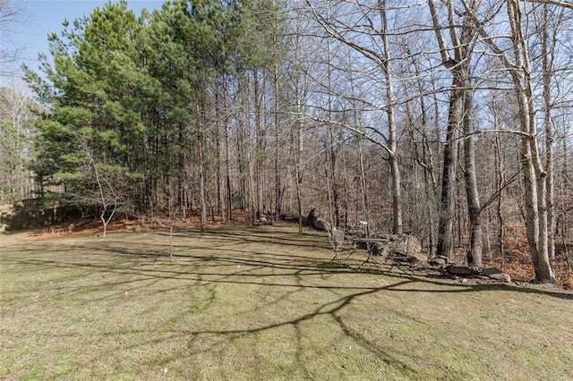 view of yard featuring a view of trees