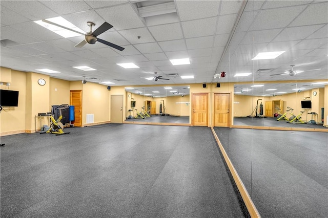 garage with ceiling fan