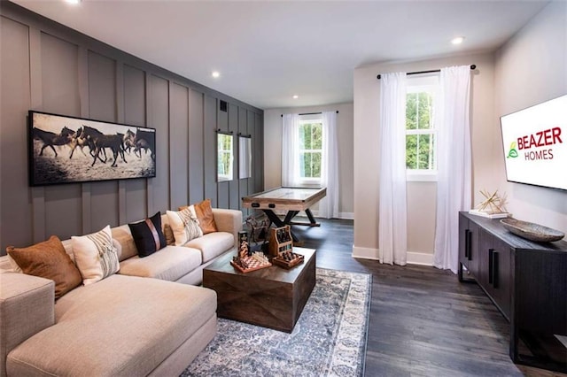 129 Henley St, Canton, GA 30114 - living area featuring dark wood-type flooring and recessed lighting