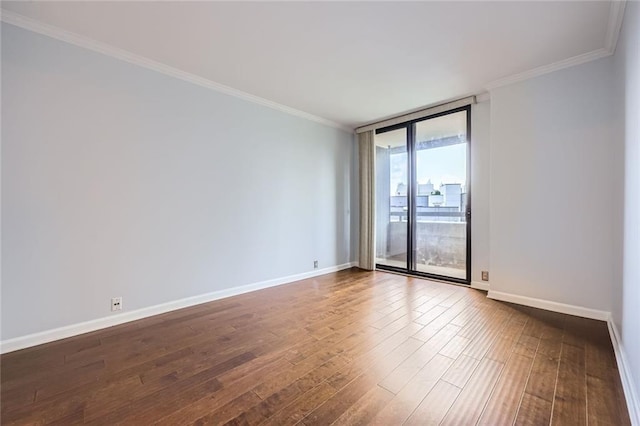 3481 Lakeside Dr NE Unit 1107, Atlanta, GA 30326 - empty room with floor to ceiling windows, dark wood-style floors, baseboards, and ornamental molding