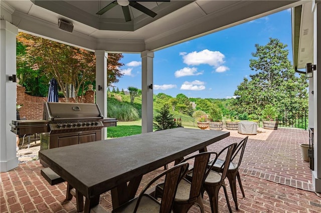 6515 Ashbourne Ct, Suwanee, GA 30024 - view of patio / terrace featuring outdoor dining area and ceiling fan