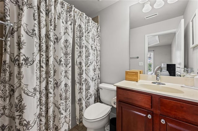 2873 Overlook Way NE, Atlanta, GA 30324 - bathroom featuring vanity, curtained shower, and tile patterned flooring