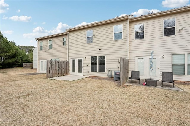 2785 Maple Park Pl, Cumming, GA 30041 - rear view of house featuring cooling unit, french doors, a lawn, and a patio