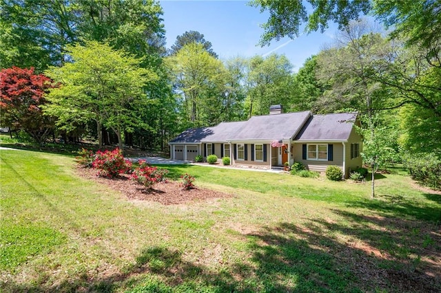170 Mayfield Cir, Alpharetta, GA 30009 - ranch-style home with a garage, a chimney, and a front lawn