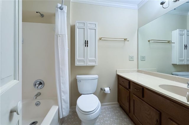 170 Mayfield Cir, Alpharetta, GA 30009 - bathroom featuring ornamental molding, vanity, toilet, shower / tub combo, and baseboards