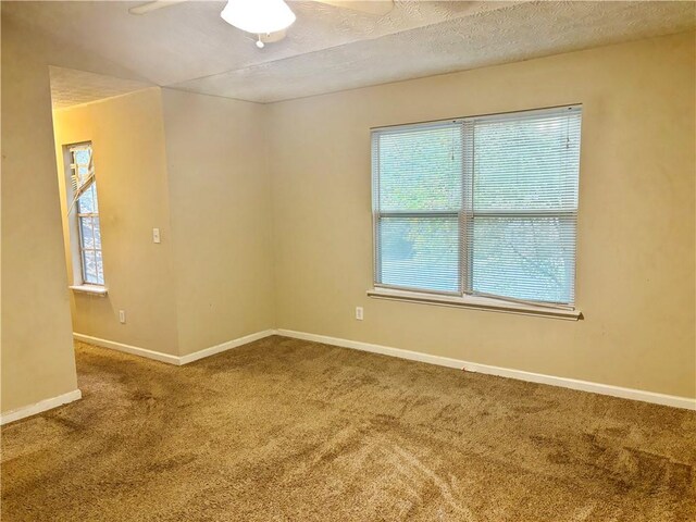 unfurnished room featuring a textured ceiling and carpet flooring