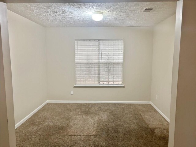 carpeted spare room with a textured ceiling