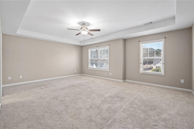 carpeted empty room with a wealth of natural light and a raised ceiling