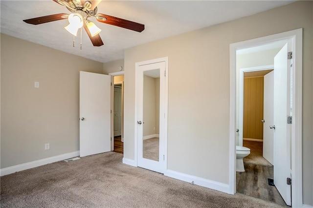 3743 Turner Heights Dr, Decatur, GA 30032 - unfurnished bedroom featuring light carpet, ensuite bath, and ceiling fan