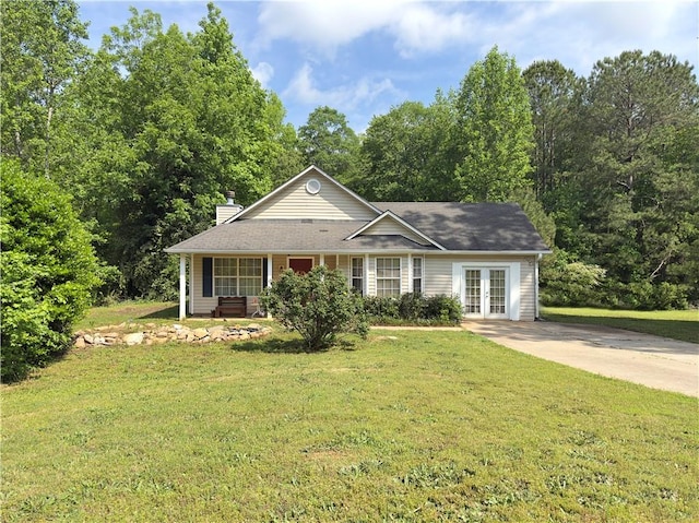 204 Bluff Ct, Jackson, GA 30233 - ranch-style home featuring french doors, a front lawn, and a chimney