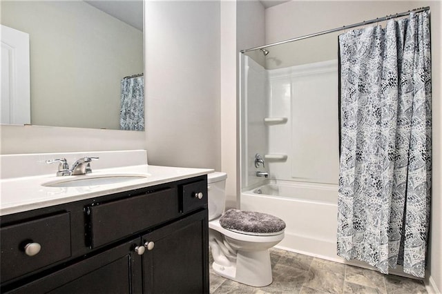 full bathroom featuring vanity, toilet, and shower / bath combo with shower curtain