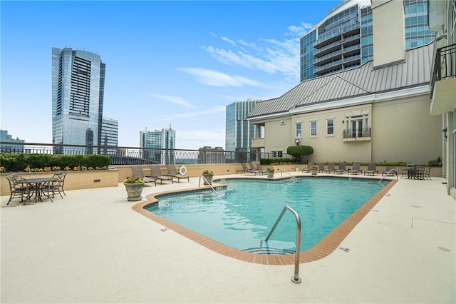 view of pool featuring a patio