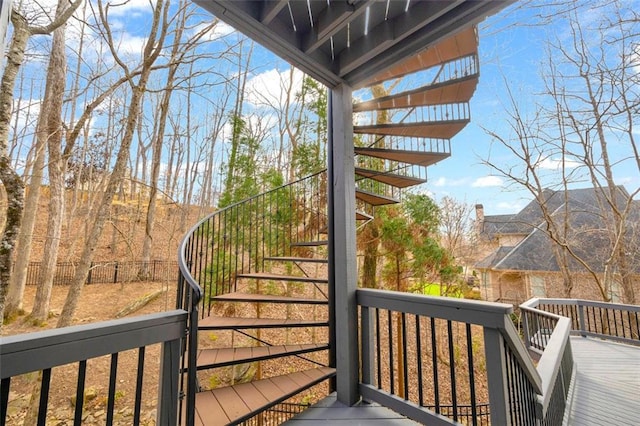 deck featuring stairs