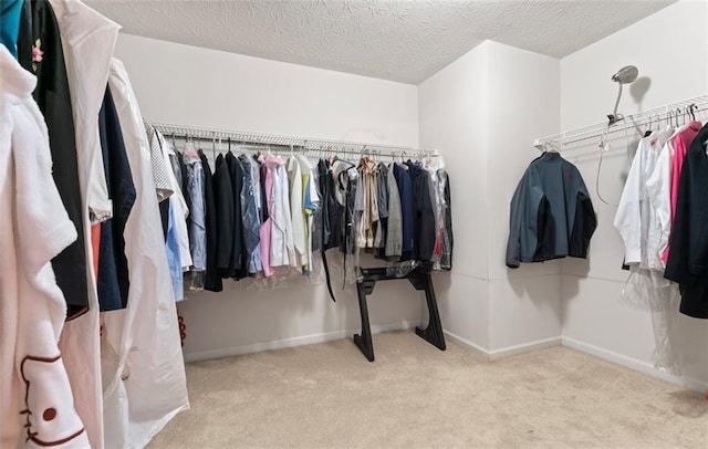 spacious closet featuring light carpet