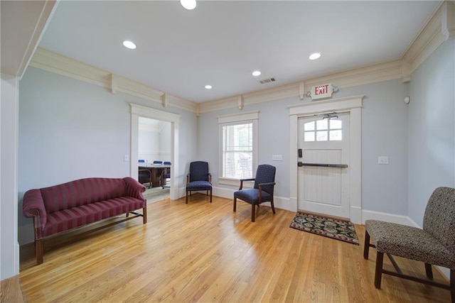 334 Glenn Abby Ln, Pendergrass, GA 30567 - sitting room featuring ornamental molding, light wood-style floors, recessed lighting, and baseboards