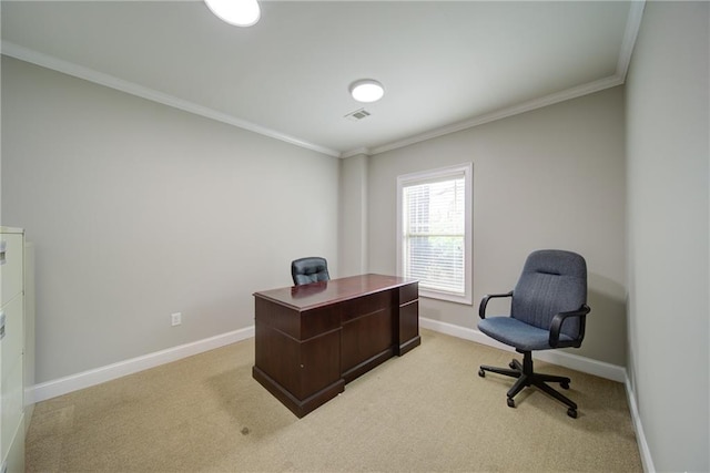 334 Glenn Abby Ln, Pendergrass, GA 30567 - office area featuring crown molding, light carpet, and baseboards