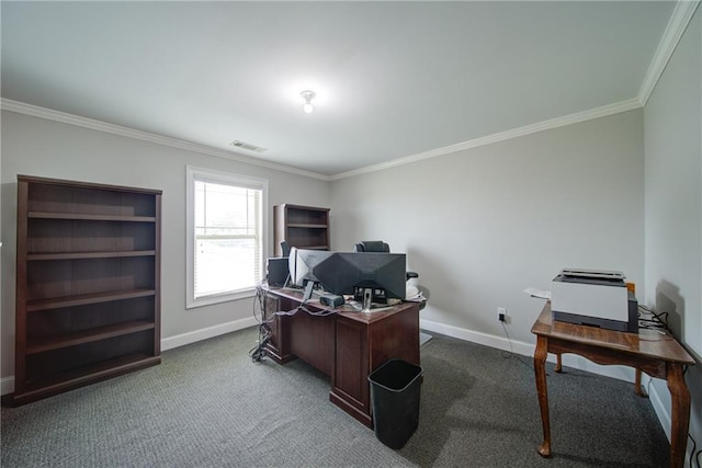 334 Glenn Abby Ln, Pendergrass, GA 30567 - home office with ornamental molding, baseboards, and carpet