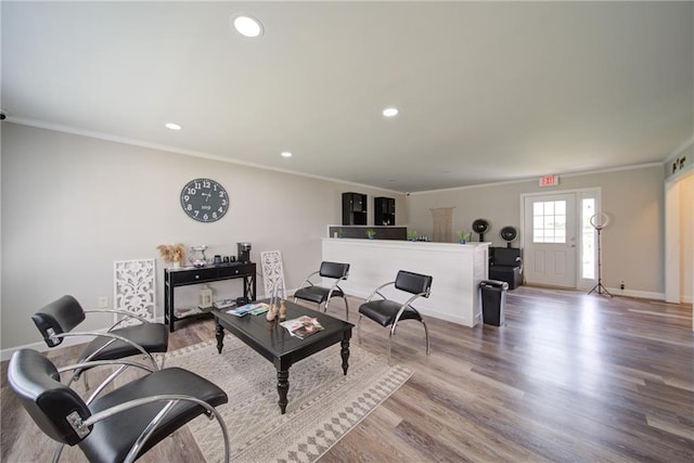 334 Glenn Abby Ln, Pendergrass, GA 30567 - living area featuring crown molding, recessed lighting, wood finished floors, and baseboards