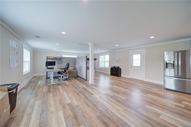 334 Glenn Abby Ln, Pendergrass, GA 30567 - office space with crown molding, light wood-type flooring, baseboards, and recessed lighting