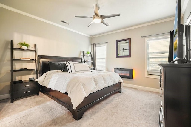 48 Ironwood Ct, Dallas, GA 30132 - bedroom with light carpet, crown molding, and a glass covered fireplace