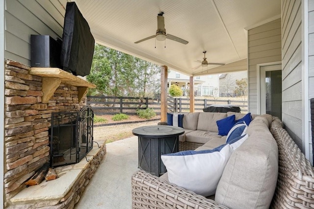 48 Ironwood Ct, Dallas, GA 30132 - view of patio with ceiling fan, fence, and an outdoor living space